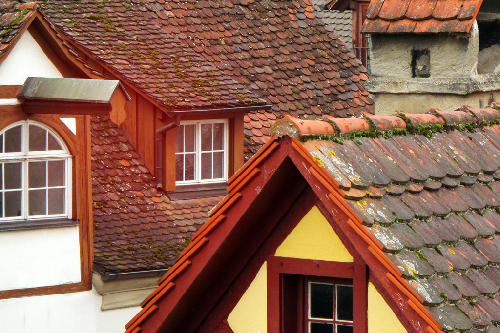 Blick über die Dächer von älteren Häusern.